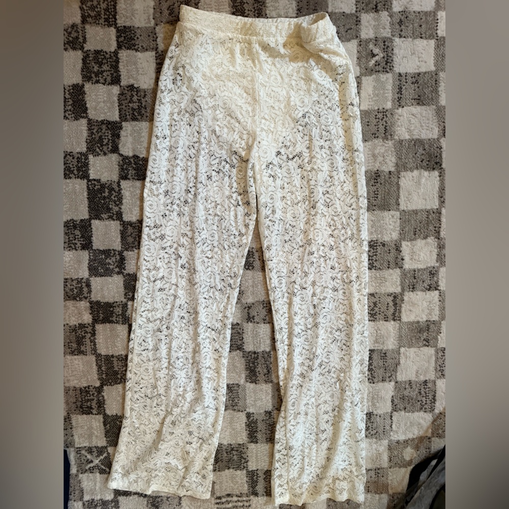 White lace swim cover up pant